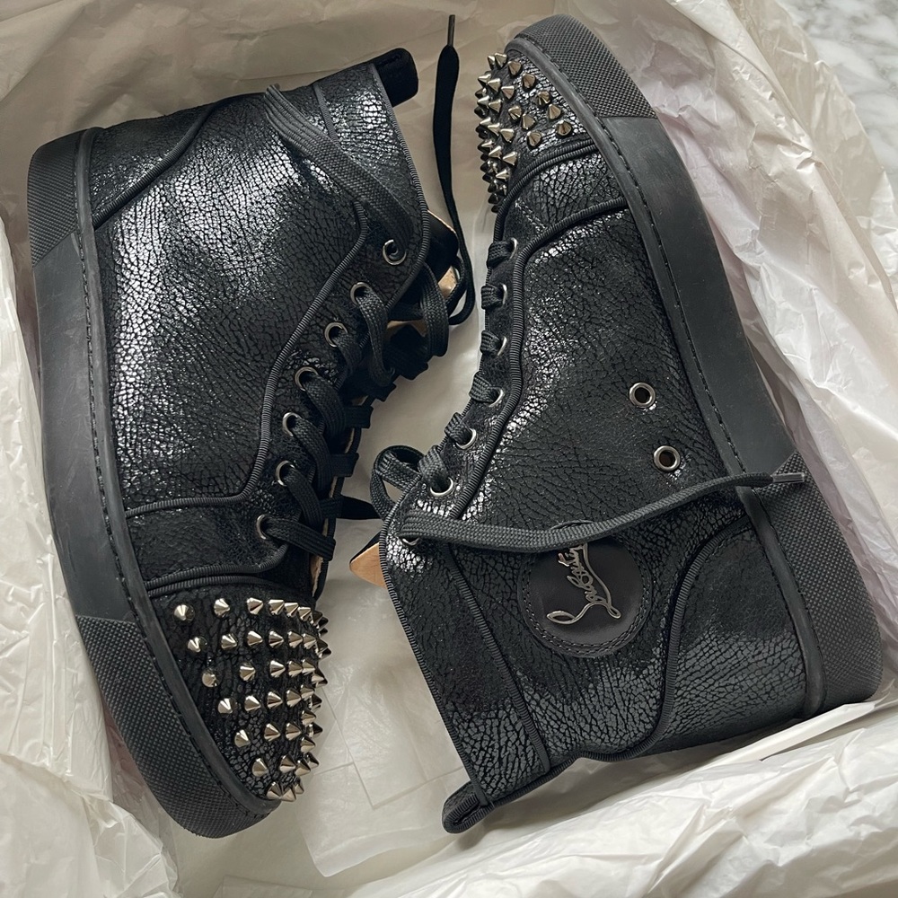 Christian Louboutin Black Studded High-Top Sneakers, size 42 (9)